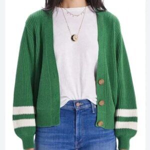 MOTHER Green and White Striped Sweater